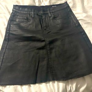 Blank NYC The Jane Mid Rise Raw Hem Coated Denim Jean A-line Mini Skirt Black 26